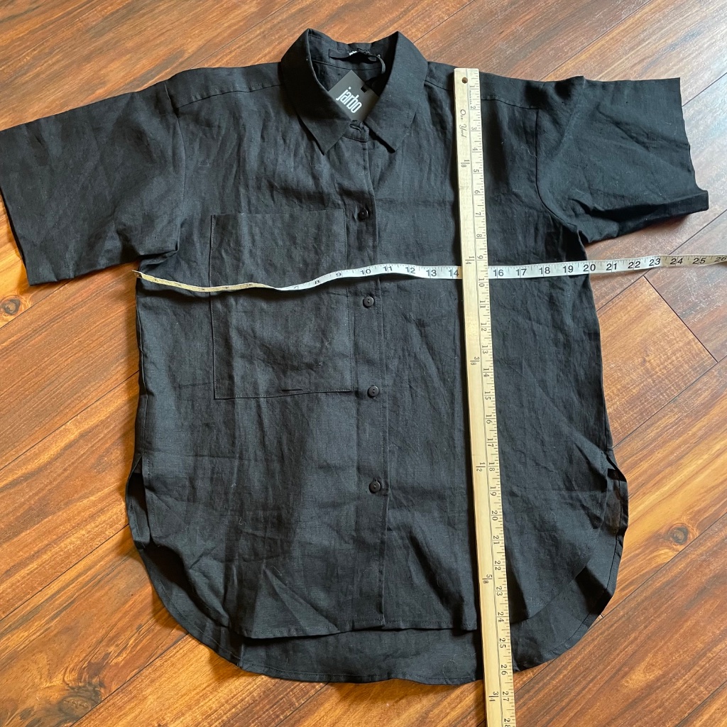 Jarbo Big Pocket Button Front Linen Shirt Short Sleeve Black Size 0/Xs — image 5 of 8